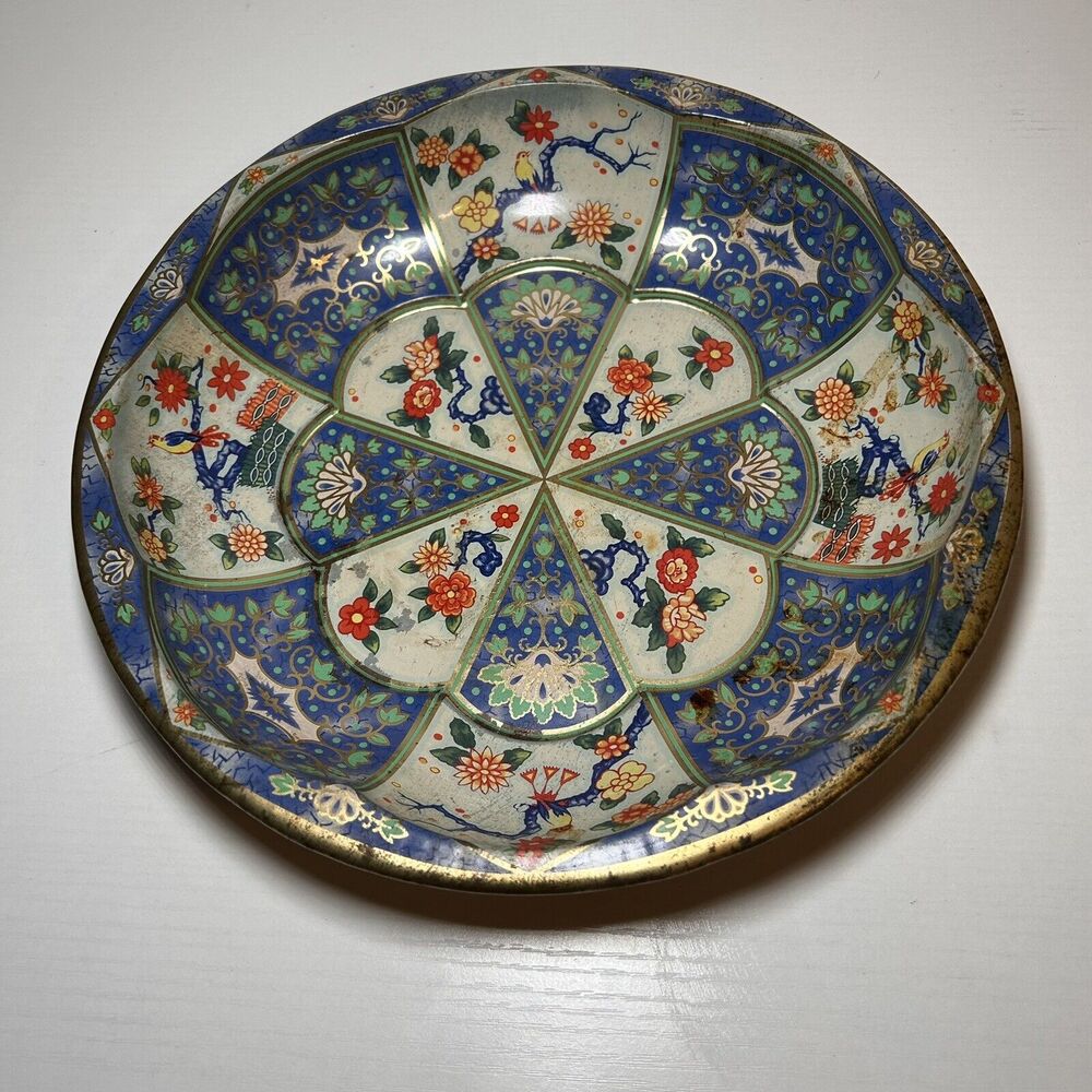 Vintage 1971 Daher Decorated Ware Floral Metal Tin Bowl Tray Made in England 10”